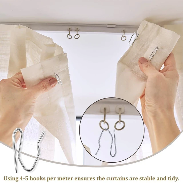 Alt view image 4 of 7 - 70PCS Curtain Hooks, 1.2 Inch Metal Drapery Pin and Hook, Rustproof Stainless Steel Drapery Pins with Clear Box, Heavy-Duty Offset Pin On Drapery Hooks for Door Window Shower RV Curtain, Silver White