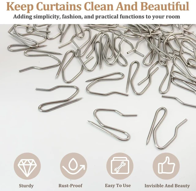 Alt view image 5 of 7 - 70PCS Curtain Hooks, 1.2 Inch Metal Drapery Pin and Hook, Rustproof Stainless Steel Drapery Pins with Clear Box, Heavy-Duty Offset Pin On Drapery Hooks for Door Window Shower RV Curtain, Silver White