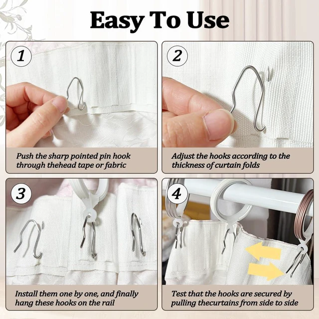 Alt view image 6 of 7 - 70PCS Curtain Hooks, 1.2 Inch Metal Drapery Pin and Hook, Rustproof Stainless Steel Drapery Pins with Clear Box, Heavy-Duty Offset Pin On Drapery Hooks for Door Window Shower RV Curtain, Silver White