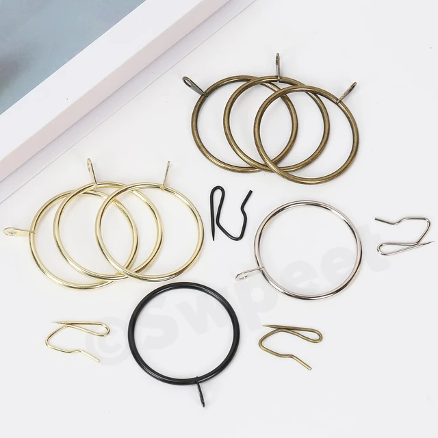 Alt view image 6 of 7 - 60Pcs 25mm/1" Inner Diameter Gold Metal Curtain Ring with Pin-on Drapery Hooks Assortment Kit, Drape Sliding Eyelet Ring Metal Curtain Hooks, for Window Door Shower Curtain