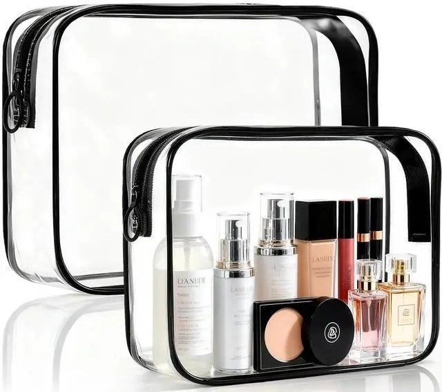 Main image of Clear Makeup Bag, 2 Pack TSA Approved Toiletry Bag for Travel Size Toiletries, Quart Size Clear Cosmetic Organizer bag for Women Men, Carry on Airport Airline Compliant Bag(Black-2pcs)