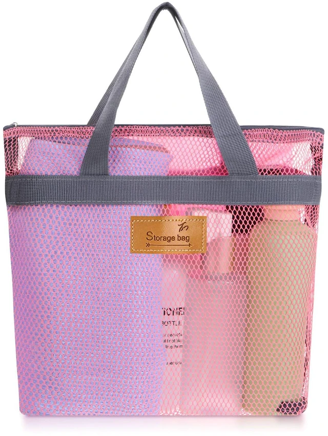 Main image of Portable Gym Shower Bag, Mesh Shower Caddy Bag, Quick Dry Hanging Toiletry and Bath Organizer with Zipper for College Dorm, Gym, Yoga, Swimming Pool, Travel(Pink)