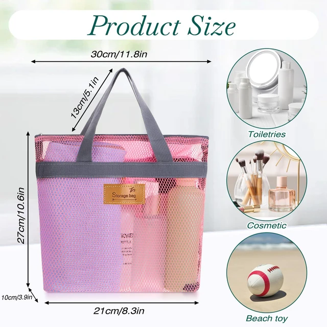 Alt view image 2 of 7 - Portable Gym Shower Bag, Mesh Shower Caddy Bag, Quick Dry Hanging Toiletry and Bath Organizer with Zipper for College Dorm, Gym, Yoga, Swimming Pool, Travel(Pink)