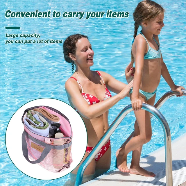 Alt view image 3 of 7 - Portable Gym Shower Bag, Mesh Shower Caddy Bag, Quick Dry Hanging Toiletry and Bath Organizer with Zipper for College Dorm, Gym, Yoga, Swimming Pool, Travel(Pink)