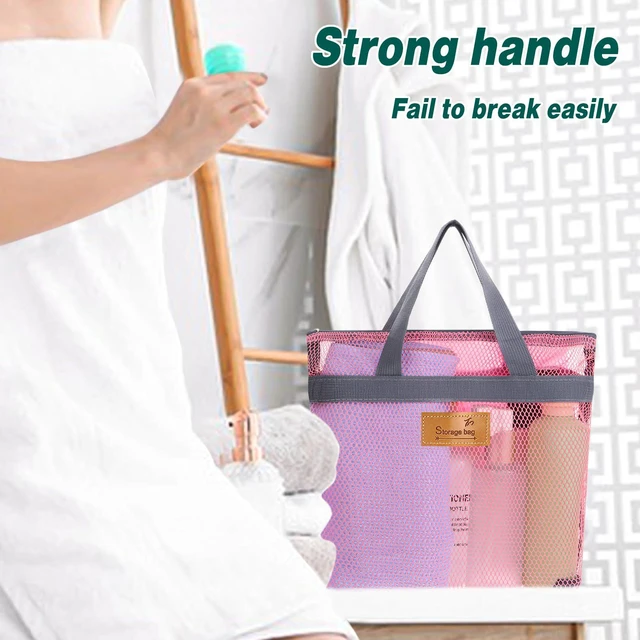 Alt view image 4 of 7 - Portable Gym Shower Bag, Mesh Shower Caddy Bag, Quick Dry Hanging Toiletry and Bath Organizer with Zipper for College Dorm, Gym, Yoga, Swimming Pool, Travel(Pink)