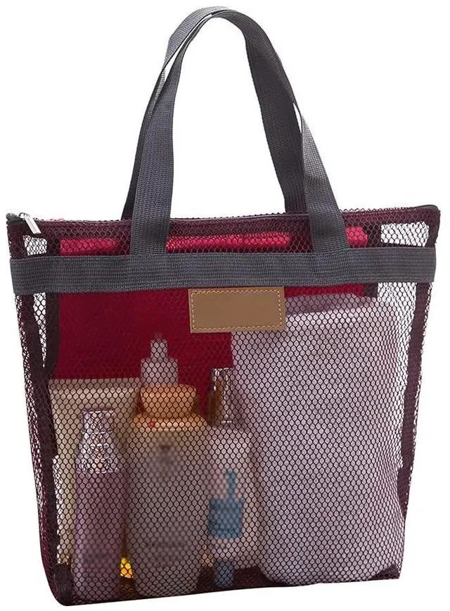 Main image of Mesh Shower Caddy Bag, Quick Dry Portable Tote Bag with Zipper and Inner Pocket, Lightweight Bath Organizer for College Dorm Bathroom, Swimming, Gym, Beach, Travel (Red)
