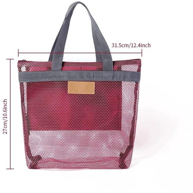 Alt view image 2 of 6 - Mesh Shower Caddy Bag, Quick Dry Portable Tote Bag with Zipper and Inner Pocket, Lightweight Bath Organizer for College Dorm Bathroom, Swimming, Gym, Beach, Travel (Red)