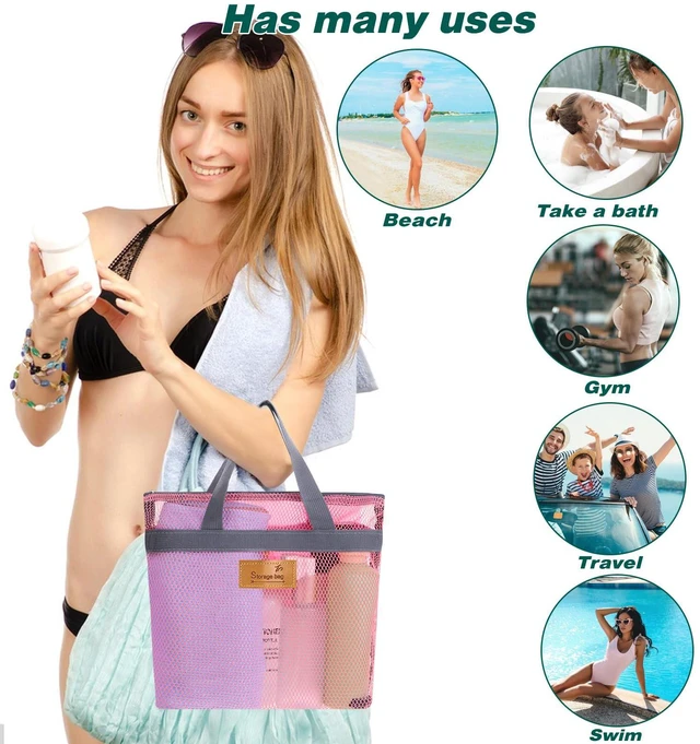 Alt view image 7 of 7 - Portable Gym Shower Bag, Mesh Shower Caddy Bag, Quick Dry Hanging Toiletry and Bath Organizer with Zipper for College Dorm, Gym, Yoga, Swimming Pool, Travel(Pink)