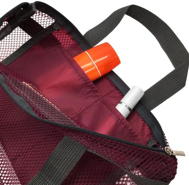 Alt view image 4 of 6 - Mesh Shower Caddy Bag, Quick Dry Portable Tote Bag with Zipper and Inner Pocket, Lightweight Bath Organizer for College Dorm Bathroom, Swimming, Gym, Beach, Travel (Red)