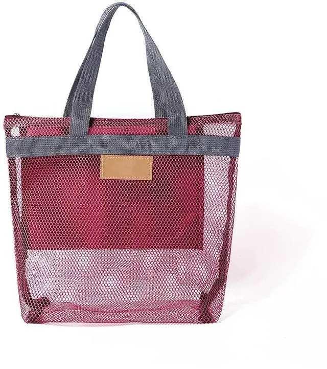 Alt view image 6 of 6 - Mesh Shower Caddy Bag, Quick Dry Portable Tote Bag with Zipper and Inner Pocket, Lightweight Bath Organizer for College Dorm Bathroom, Swimming, Gym, Beach, Travel (Red)