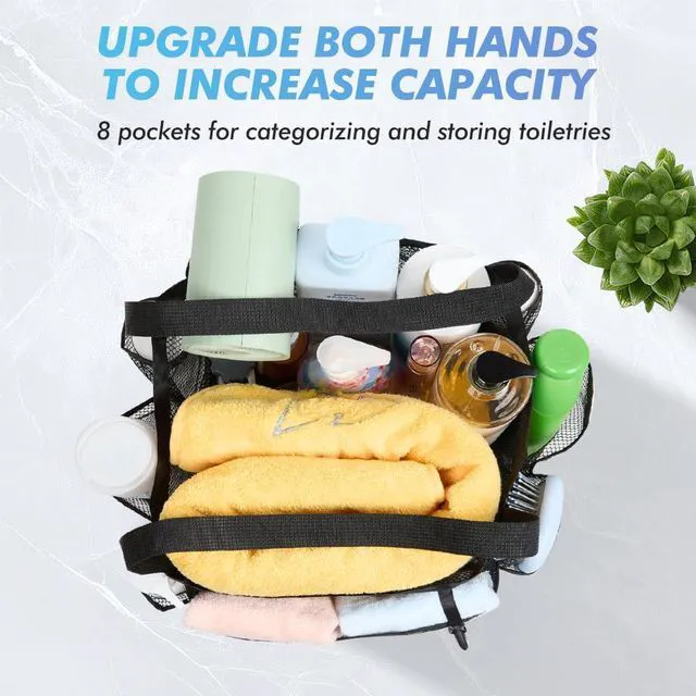 Alt view image 3 of 7 - Mesh Shower Caddy Portable for College Dorm Room Essentials,upgraded keychain with 8 pockets,large capacity shower basket,quick drying and hanging,suitable for dormitories,fitness,travel,beach camping
