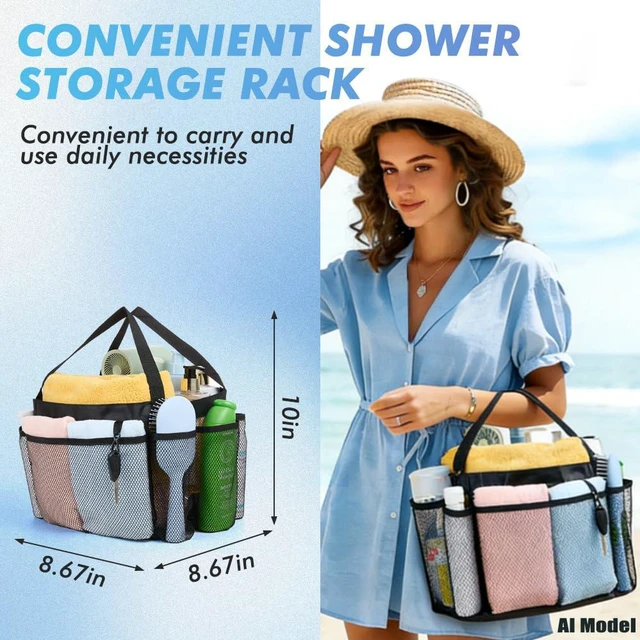 Alt view image 2 of 7 - Mesh Shower Caddy Portable for College Dorm Room Essentials,upgraded keychain with 8 pockets,large capacity shower basket,quick drying and hanging,suitable for dormitories,fitness,travel,beach camping