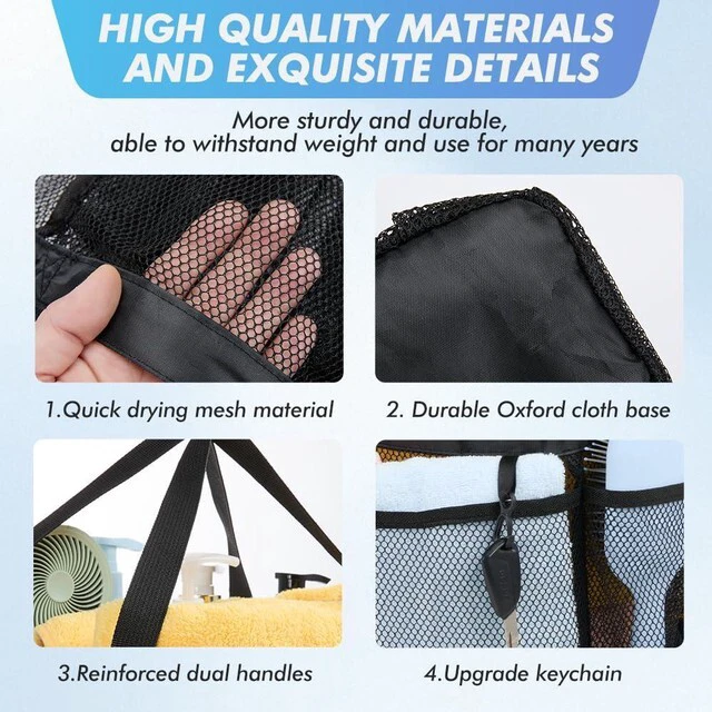 Alt view image 6 of 7 - Mesh Shower Caddy Portable for College Dorm Room Essentials,upgraded keychain with 8 pockets,large capacity shower basket,quick drying and hanging,suitable for dormitories,fitness,travel,beach camping