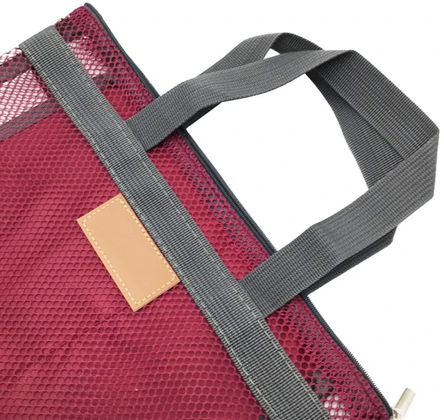 Alt view image 5 of 6 - Mesh Shower Caddy Bag, Quick Dry Portable Tote Bag with Zipper and Inner Pocket, Lightweight Bath Organizer for College Dorm Bathroom, Swimming, Gym, Beach, Travel (Red)