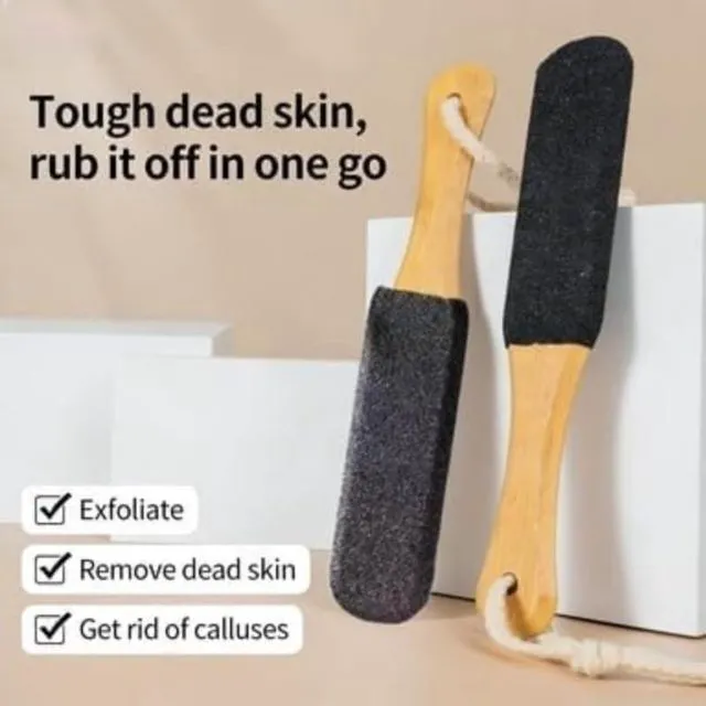 Alt view image 2 of 6 - Pedicure Foot File & Pumice Stone with Wooden Handle - Callus Remover and Foot Scrubber for Dead Skin, Dry Rough Feet, Cracked Heels and Corns