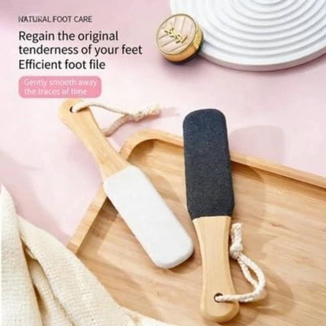 Alt view image 3 of 6 - Pedicure Foot File & Pumice Stone with Wooden Handle - Callus Remover and Foot Scrubber for Dead Skin, Dry Rough Feet, Cracked Heels and Corns