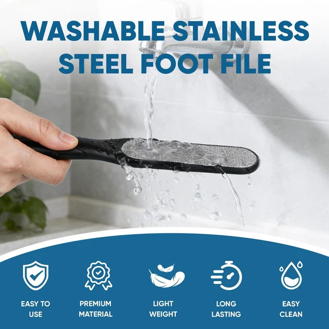 Alt view image 3 of 6 - Double Sided Foot File and Callus Remover, Stainless Steel Waterproof Foot Scraper and Foot Rasp for Dead Skin & Hard Heels, 2-in-1 Pedicure Tools for At Home Foot Care