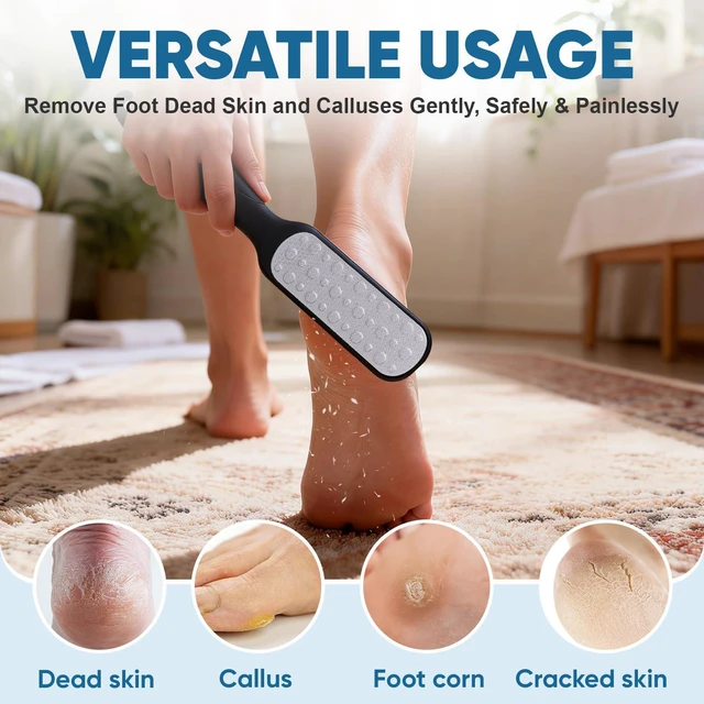 Alt view image 5 of 6 - Double Sided Foot File and Callus Remover, Stainless Steel Waterproof Foot Scraper and Foot Rasp for Dead Skin & Hard Heels, 2-in-1 Pedicure Tools for At Home Foot Care