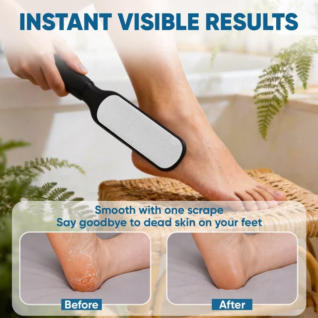 Alt view image 4 of 6 - Double Sided Foot File and Callus Remover, Stainless Steel Waterproof Foot Scraper and Foot Rasp for Dead Skin & Hard Heels, 2-in-1 Pedicure Tools for At Home Foot Care