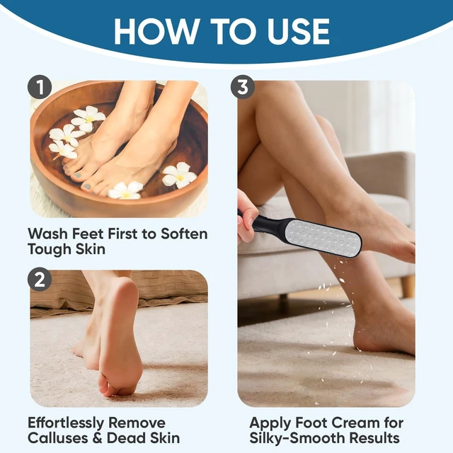 Alt view image 6 of 6 - Double Sided Foot File and Callus Remover, Stainless Steel Waterproof Foot Scraper and Foot Rasp for Dead Skin & Hard Heels, 2-in-1 Pedicure Tools for At Home Foot Care