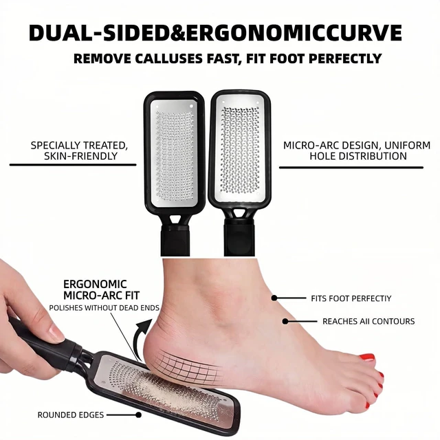 Alt view image 3 of 7 - Foot File Callus Remover, Dual-Sided Stainless Steel Pedicure Rasp with Ergonomic Non-Slip Handle, for Dry and Wet Skin
