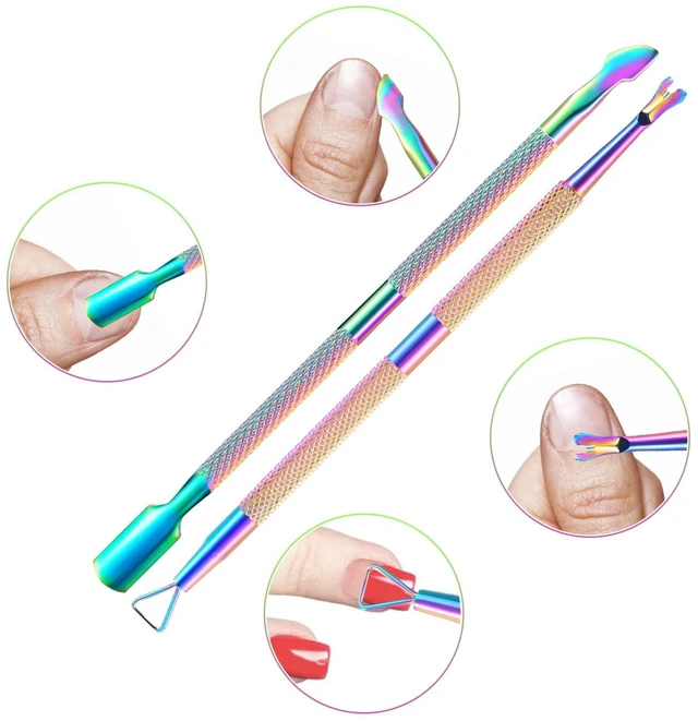 Alt view image 3 of 7 - 2PCS Cuticle Pusher and Cutter Remover, Salon Nail Scraper for Gel Polish | Stainless Steel Manicure and Pedicure Cleaner Tool for Fingernail and Toenail