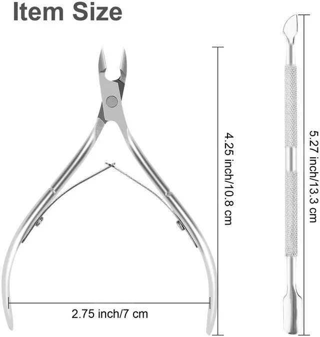 Alt view image 2 of 6 - Metal Nail Cuticle Trimmer with Cuticle Pusher and Cutter, 2 PCS Professional Cuticle Remover Tool Kit, Cuticle Cutter Set, Cuticle Nippers, Cuticle Clippers for Women, Manicure Pedicure Tool