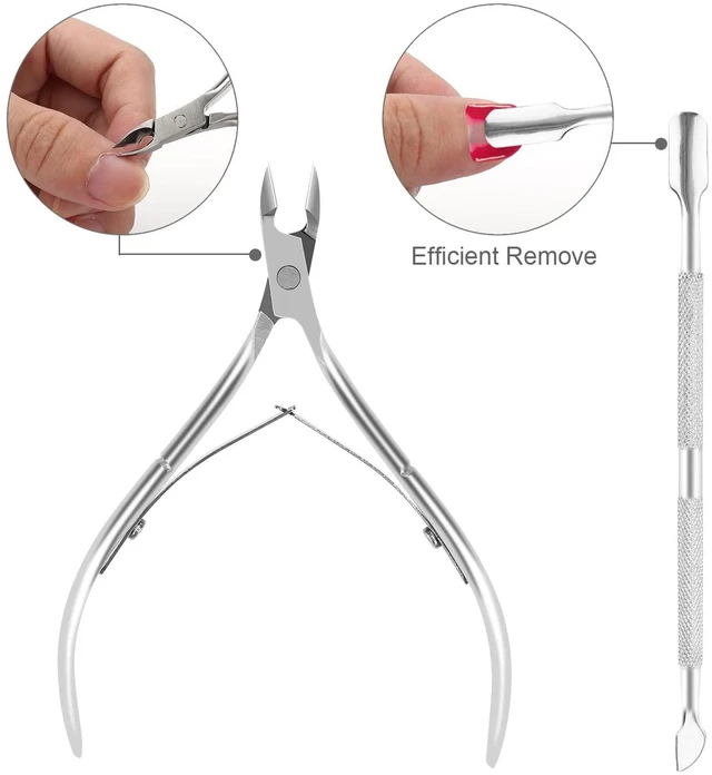 Alt view image 5 of 6 - Metal Nail Cuticle Trimmer with Cuticle Pusher and Cutter, 2 PCS Professional Cuticle Remover Tool Kit, Cuticle Cutter Set, Cuticle Nippers, Cuticle Clippers for Women, Manicure Pedicure Tool