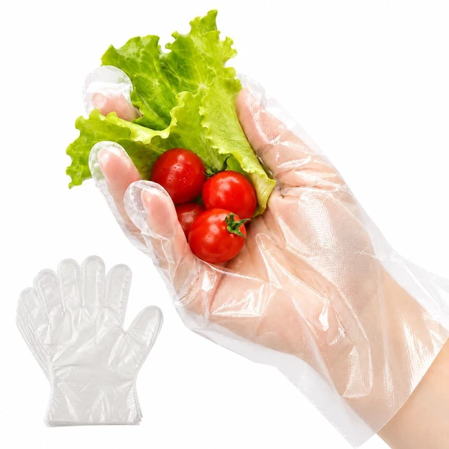 Main image of 100 Count Disposable Food Prep Gloves, Clear Poly Gloves for Food | Clear Disposable Food Prep Gloves for quick changes during cooking, serving, baking, meal prep, and everyday food handling