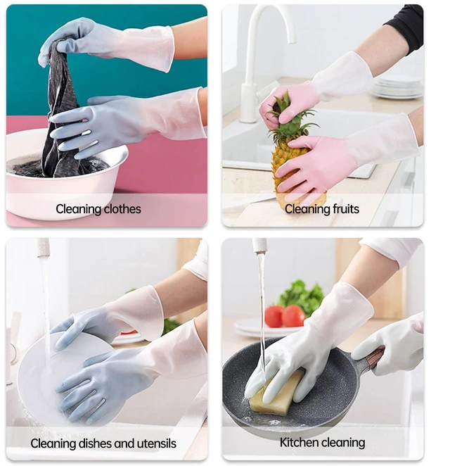 Alt view image 4 of 7 - Dish Gloves for Women,Rubber Gloves for Cleaning Bathroom | Dish Washing Gloves Best Pefect for Woman Men(2 Pairs Medium)