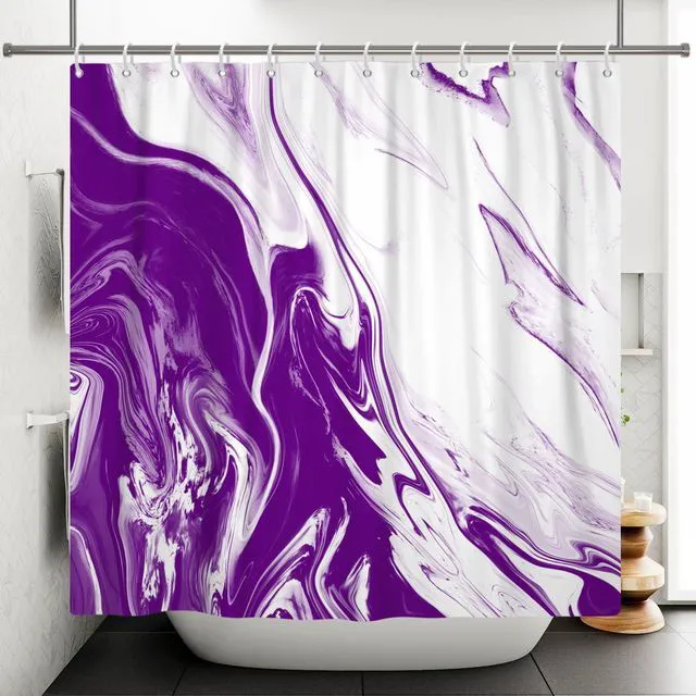 Alt view image 4 of 7 - Violet Marble Shower Curtain Modern Abstract | Waterproof Aesthetic Shower Curtain Sets for Bathroom, Weighted Hem, Extra Long 72x72 in with 12 Hooks, Washable Polyester