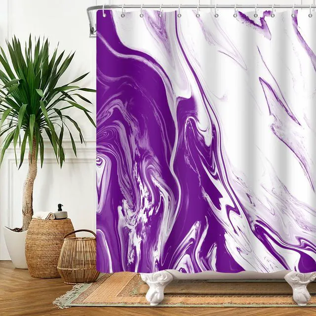 Alt view image 3 of 7 - Violet Marble Shower Curtain Modern Abstract | Waterproof Aesthetic Shower Curtain Sets for Bathroom, Weighted Hem, Extra Long 72x72 in with 12 Hooks, Washable Polyester