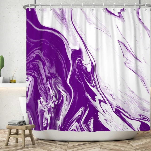 Alt view image 6 of 7 - Violet Marble Shower Curtain Modern Abstract | Waterproof Aesthetic Shower Curtain Sets for Bathroom, Weighted Hem, Extra Long 72x72 in with 12 Hooks, Washable Polyester