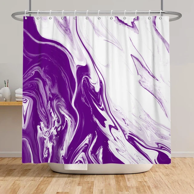 Alt view image 5 of 7 - Violet Marble Shower Curtain Modern Abstract | Waterproof Aesthetic Shower Curtain Sets for Bathroom, Weighted Hem, Extra Long 72x72 in with 12 Hooks, Washable Polyester