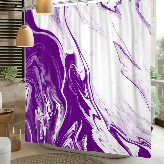 Alt view image 7 of 7 - Violet Marble Shower Curtain Modern Abstract | Waterproof Aesthetic Shower Curtain Sets for Bathroom, Weighted Hem, Extra Long 72x72 in with 12 Hooks, Washable Polyester