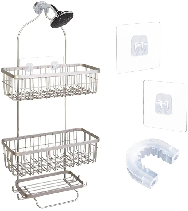 Alt view image 4 of 5 - Bathroom Shower Caddy Connector with 2pcs Adhesive Sticker | Household Items Hook Mount for Shower Caddy Basket Bathroom Shelf Compatible with Zenna Home, GeekDigg, Decobros