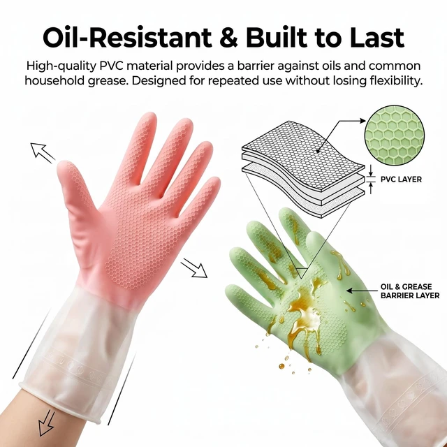Alt view image 4 of 7 - Cleaning Gloves 2 Pairs Medium, Reusable Rubber Dishwashing Kitchen Women | Non-Slip Honeycomb Grip, Water-Blocking Long Cuff, Household Bathroom Laundry Pet Bath, Thick Textured, Mint & Pink, Tub