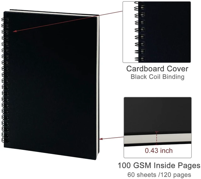 Alt view image 3 of 6 - 2-Pack (60 Sheets/Notebook) College Ruled Hardback Black Cover Spiral Notebook - Memo Notepad and Sketchbook for Students, Office, and Business Diary, 7.48 x 5.11 Inches.