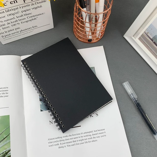 Alt view image 6 of 6 - 2-Pack (60 Sheets/Notebook) College Ruled Hardback Black Cover Spiral Notebook - Memo Notepad and Sketchbook for Students, Office, and Business Diary, 7.48 x 5.11 Inches.