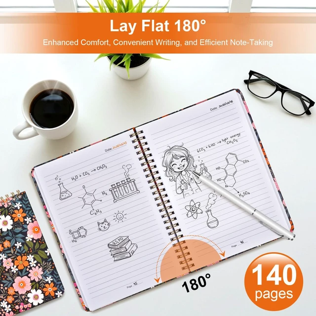 Alt view image 4 of 7 - Notebook for Women, Spiral Notebook College Ruled Floral Pattern Hardcover, 140 Pages, Notebooks for Work & Journal, Note Taking, A5 100 GSM and Double-Sided Pocket