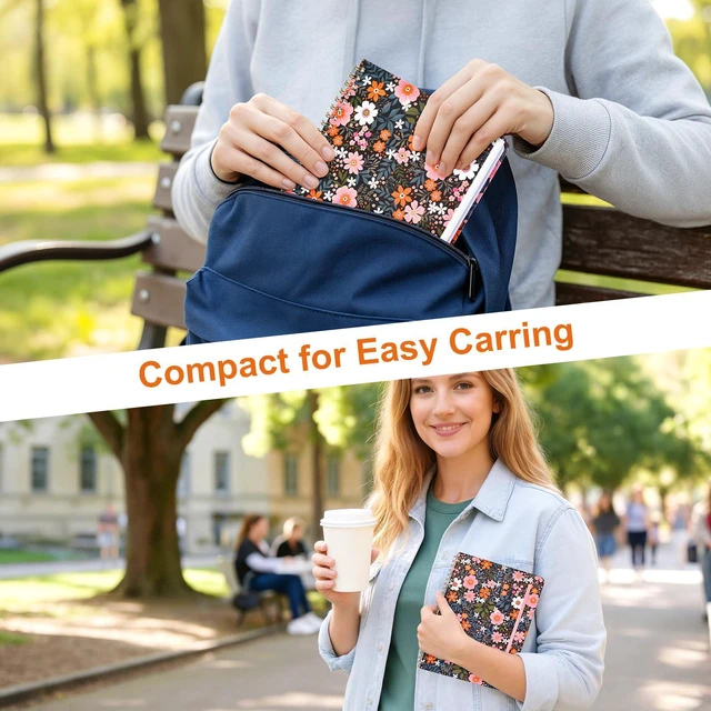 Alt view image 6 of 7 - Notebook for Women, Spiral Notebook College Ruled Floral Pattern Hardcover, 140 Pages, Notebooks for Work & Journal, Note Taking, A5 100 GSM and Double-Sided Pocket