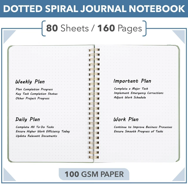 Alt view image 2 of 7 - Dotted Spiral Journal Notebook Set, A5 (5.7"x7.9"), 160 Pages | Hardcover, Spiral Bullet Dotted Notebook with Divider Sticky Tabs and Pen for Journaling, Planning, Tracking