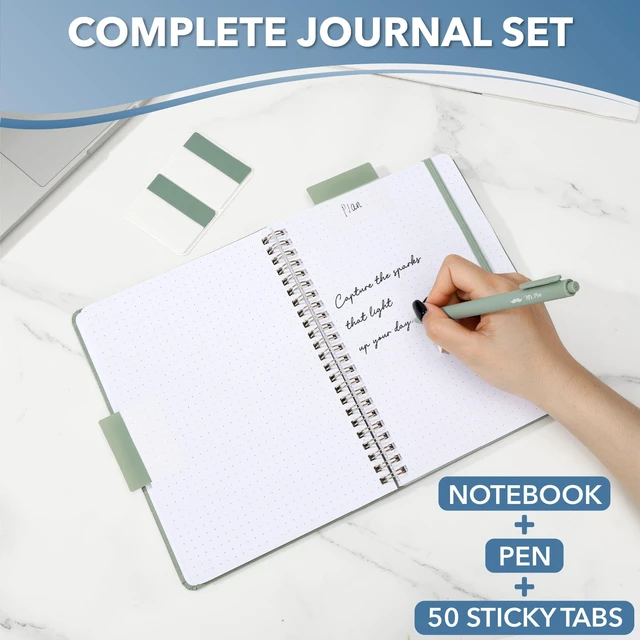 Alt view image 3 of 7 - Dotted Spiral Journal Notebook Set, A5 (5.7"x7.9"), 160 Pages | Hardcover, Spiral Bullet Dotted Notebook with Divider Sticky Tabs and Pen for Journaling, Planning, Tracking