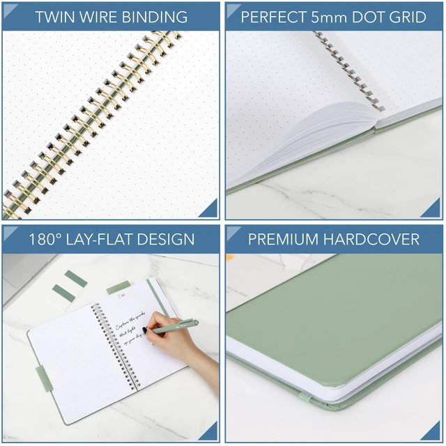 Alt view image 5 of 7 - Dotted Spiral Journal Notebook Set, A5 (5.7"x7.9"), 160 Pages | Hardcover, Spiral Bullet Dotted Notebook with Divider Sticky Tabs and Pen for Journaling, Planning, Tracking
