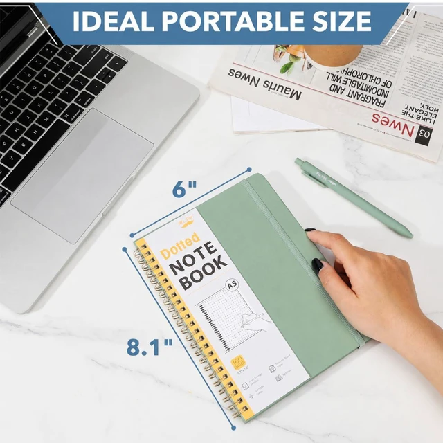 Alt view image 4 of 7 - Dotted Spiral Journal Notebook Set, A5 (5.7"x7.9"), 160 Pages | Hardcover, Spiral Bullet Dotted Notebook with Divider Sticky Tabs and Pen for Journaling, Planning, Tracking