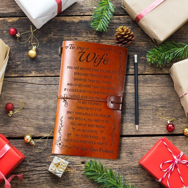 Alt view image 3 of 7 - Gifts for Wife, Wife Birthday Gift Ideas Leather Journal, Gifts for Wifes 140 Page Refillable Leather Notebook, Anniversary Wedding Gift for Her