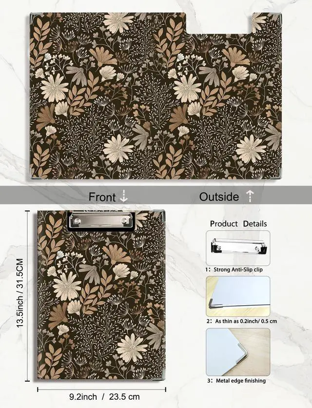 Alt view image 2 of 6 - Vintage Boho Floral Clipboard with Storage for Office Classroom, Cottagecore Flower Botanical Padfolio with Clipboard for Teachers Nurses Students Women, 12.5x9 in