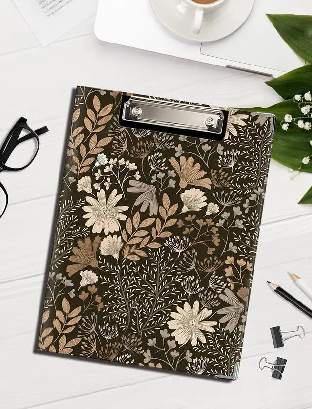 Alt view image 3 of 6 - Vintage Boho Floral Clipboard with Storage for Office Classroom, Cottagecore Flower Botanical Padfolio with Clipboard for Teachers Nurses Students Women, 12.5x9 in