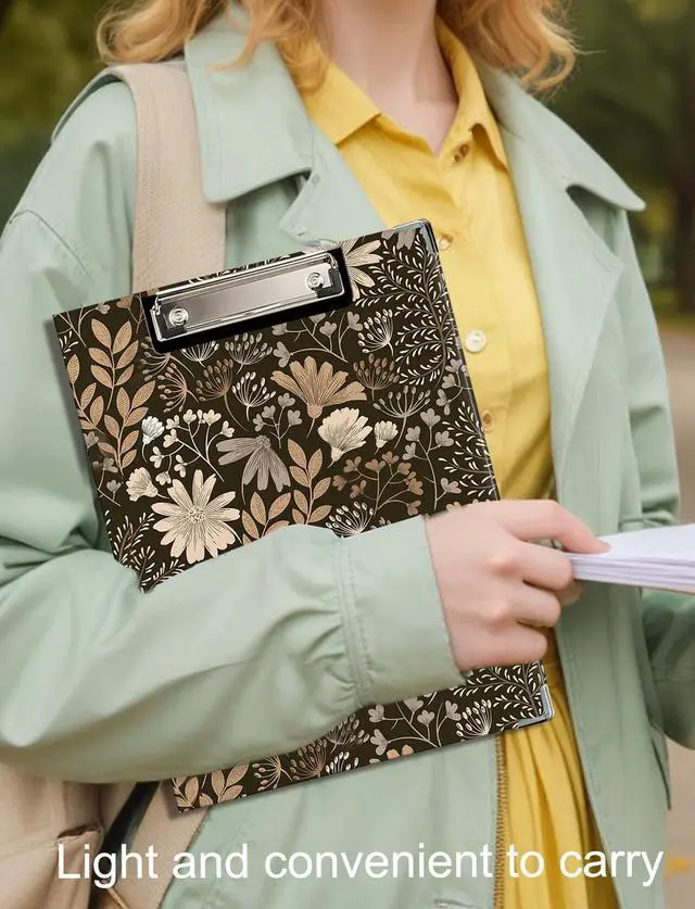 Alt view image 4 of 6 - Vintage Boho Floral Clipboard with Storage for Office Classroom, Cottagecore Flower Botanical Padfolio with Clipboard for Teachers Nurses Students Women, 12.5x9 in