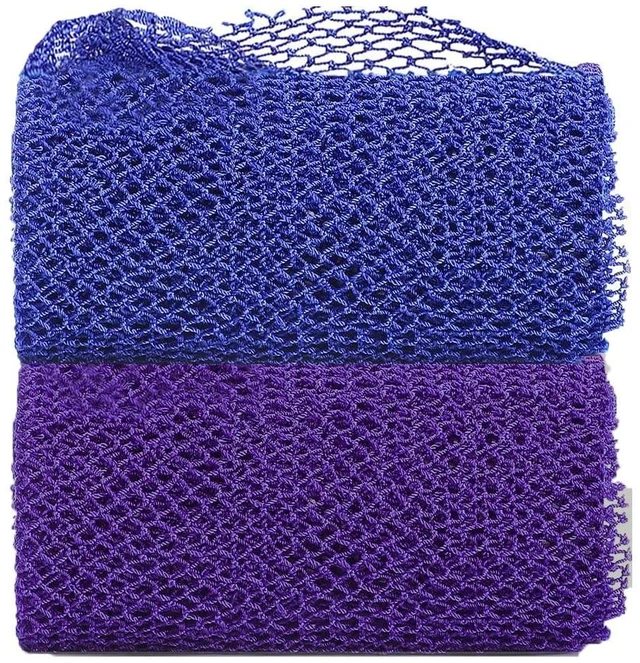 Main image of 2 Pieces African Net Sponge, Long African Exfoliating Net, Net Bath Sponge Shower Body Scrubber Back Scrubber Skin Smoother, Stretches to Approximately 63" (Blue&Purple)